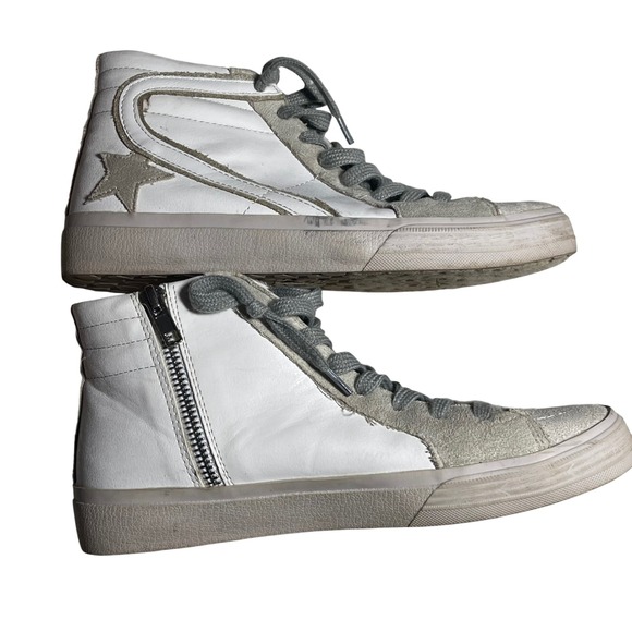 SHU SHOP Roxanne White Leather Suede Star High Top Zip Sneakers Size 7 - Picture 4 of 8